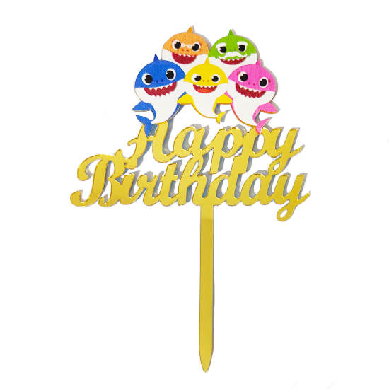 Baby Shark Happy Birthday Acrylic Cake Topper.