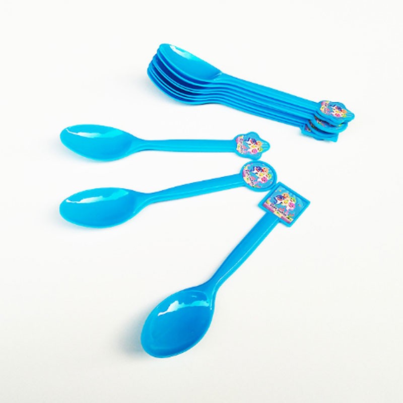 Baby Shark Doo Doo Doo ... Cute Baby Shark themed spoons for your party guests. Completes the table setup for the party!