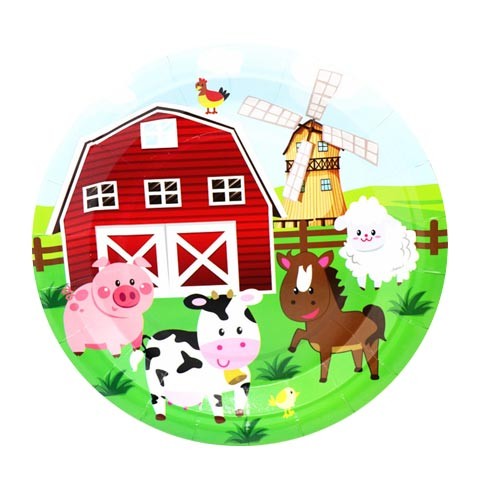 Package includes 8 paper plates to match your Farm Animal party theme. Each measures 7" in diameter. Stock them today!
