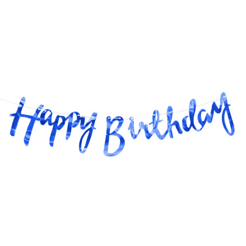 Dark Blue Happy Birthday Bunting Display for the Cake Table Backdrop.