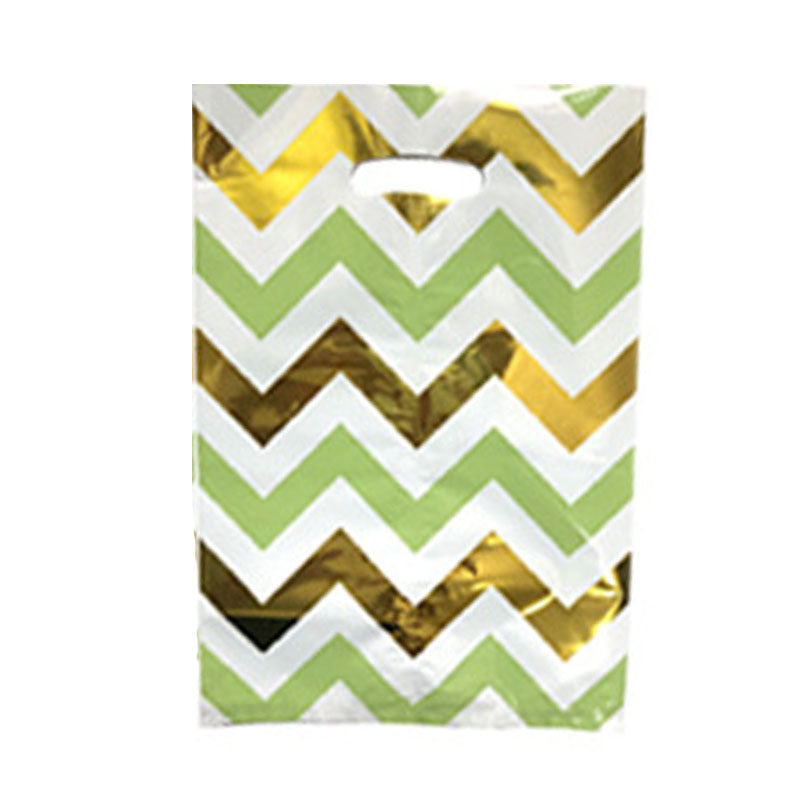Glossy green and gold chevron striped favour bags