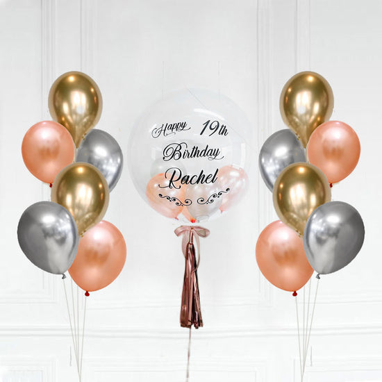 Customised Bubble Balloon with 2 Chrome Colored Latex Bouquets