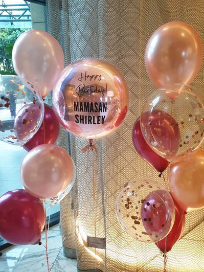 Rose Gold Custo,ised Orbz for the Birthday Girl at her Hotel Staycation Celebration!