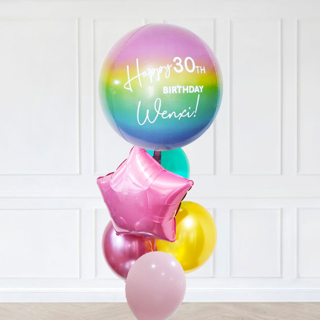 Customised Orbz Balloon with coloured latex balloons.