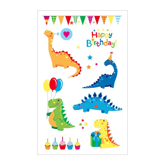 Great party favors for a Dinosaur themed party. Give these non-toxic Dinosaurs Tattoos away as party favors and prizes at your dinosaur birthday party!  Package includes 16 Jungle Animals Tattoos on 8 perforated squares measuring 2in x 2in each.