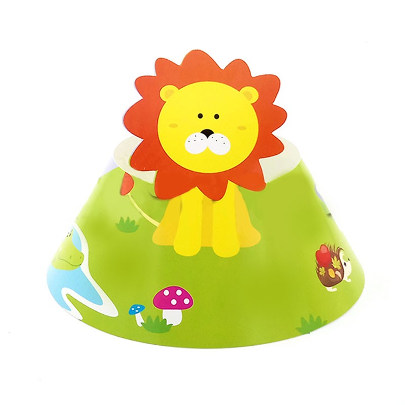 Little ones will love wearing the Cute Jungle Animals themed Party Cone Hats. 