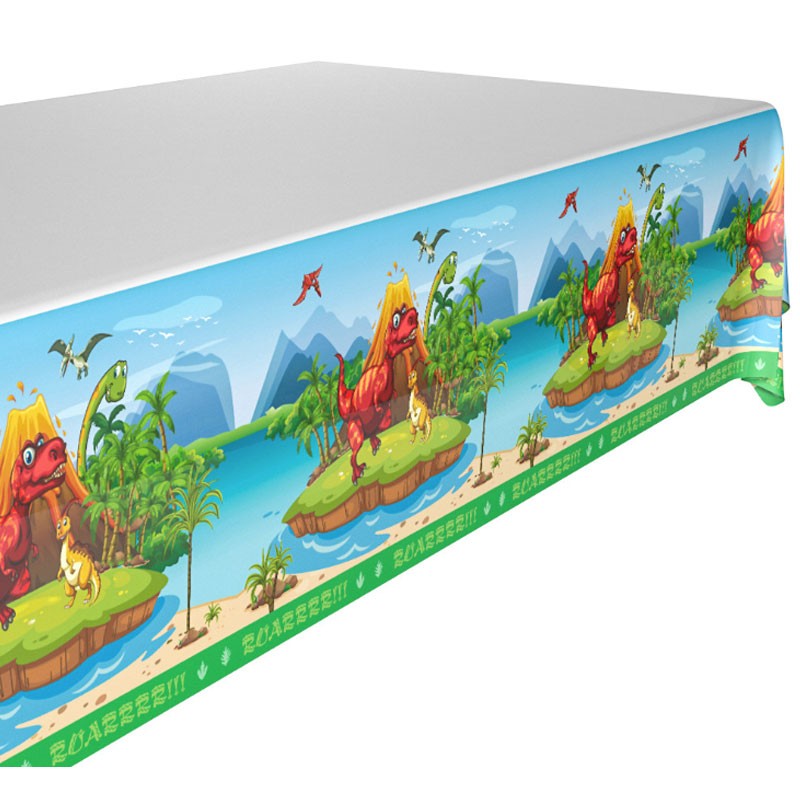 Get this coloured DinoLand dinosaur table cover to decorate your cake table