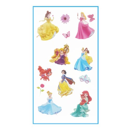 Nice and colourful tattoos with all the Disney Princesses featured. Stick onto your faces or body. Let Ariel, Snow White, Cinderella, Belle and Aurora take you to the fairy land!