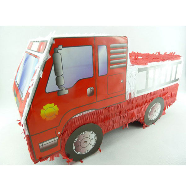 Fire Truck shaped pinata ready for action- An interesting inclusion for the perfect party.  Decorates and provides a fun game for the kids!