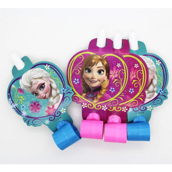 Frozen blowouts with heart shaped die cut card featuring Elsa and Anna. Include these Frozen Blowouts in your favor packs for you
