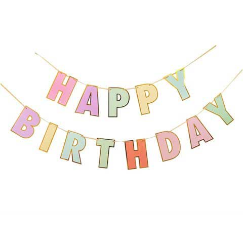 Gold Trim Colorful "HAPPY BIRTHDAY" Banner