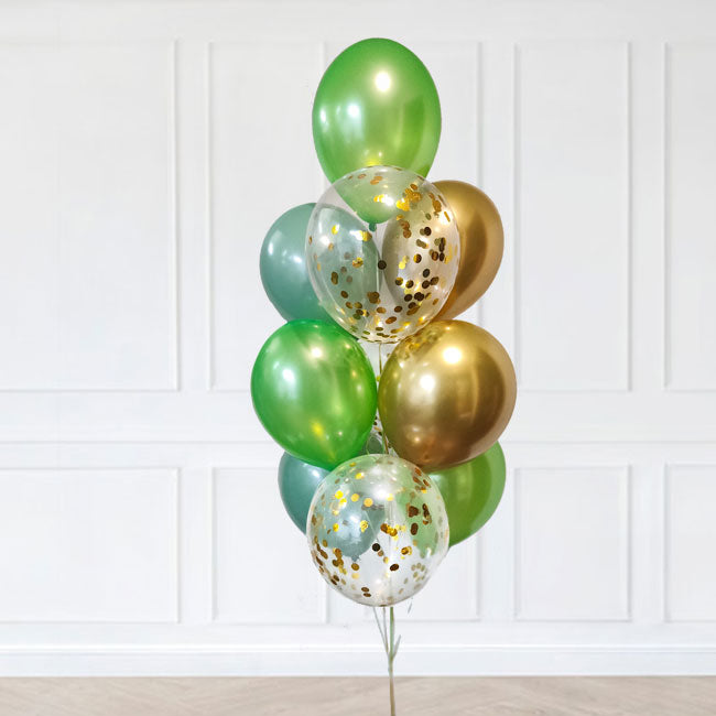 Green Gold Chrome and Confetti Balloon Bouquet.
