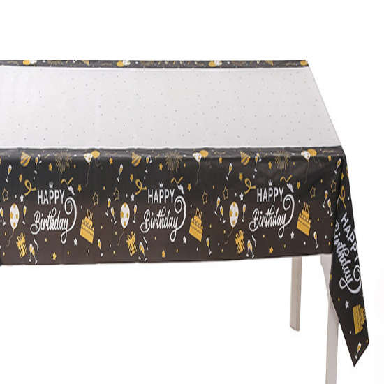 Black Gold Happy Birthday Plastic Table Cover