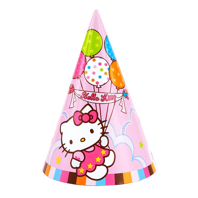 Hello Kitty pink balloon style cone hats for us to prepare the guest for an exciting birthday atmosphere.