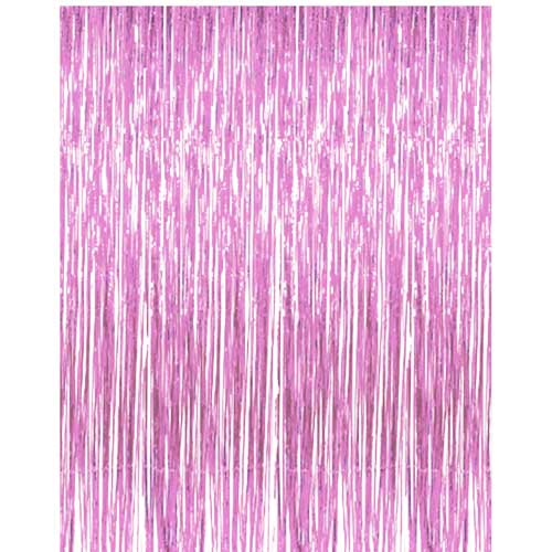 Baby Light Pink Tinsel Foil Streamer Backdrop for Baby Girl celebration or Birthday Party Decoration.