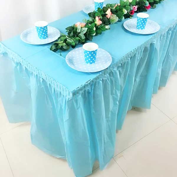 Blue Table skirting for party cake table decoration.