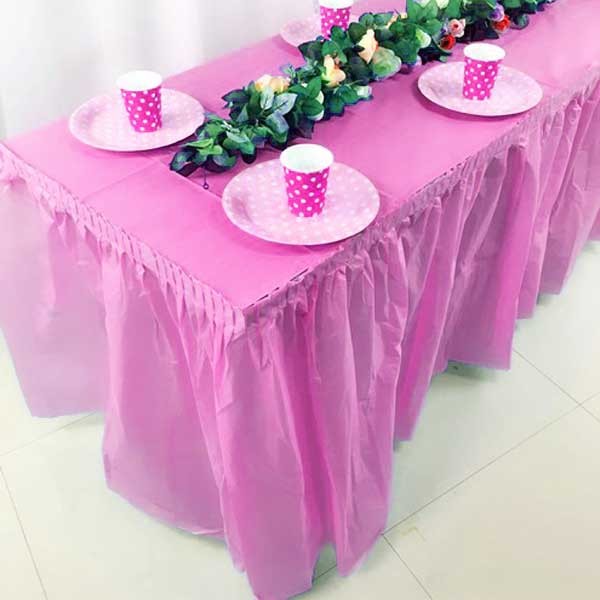 Pink Table skirting for party cake table decoration.
