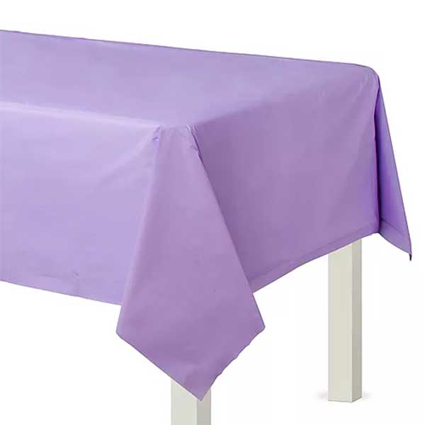 Lavender or light purple coloured table cover for party decoration.