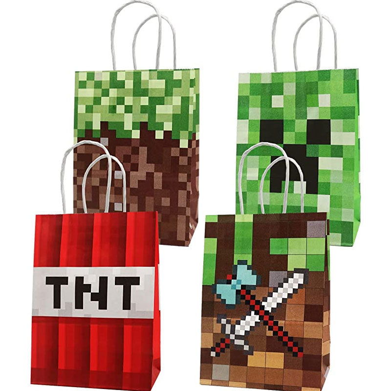 Minecraft Paper Bags to pack the goodie bags for the little guests with door gifts, party favours and snacks.. Comes in 4 designs.