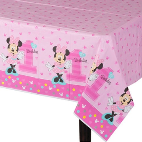 Bright and lively coloured and Minnie Fun to Be One Tablecover Decorate your party while keeping the tabletop nice and clean. Plastic tablecover. Measures (54" x 108").
