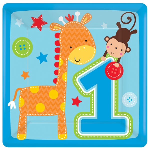 Celebrate your baby boy's 1st birthday with the cake table set with nice tablewares like these lovely ONE Wild jungle themed party plates