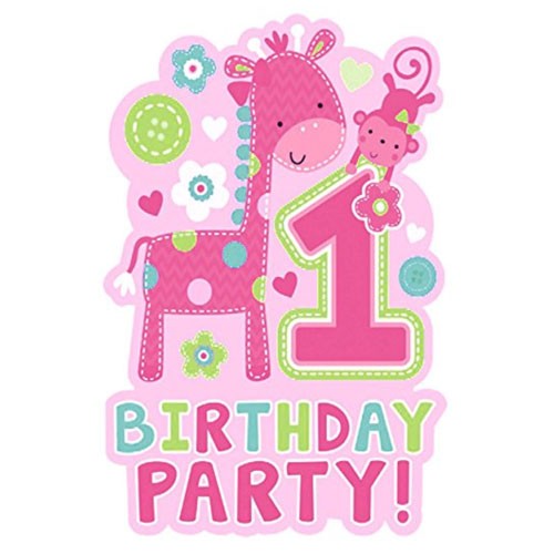 Invite your friends to join with animals for your One Wild Pink Party! Package includes 8 invitations and envelopes to match your party theme.