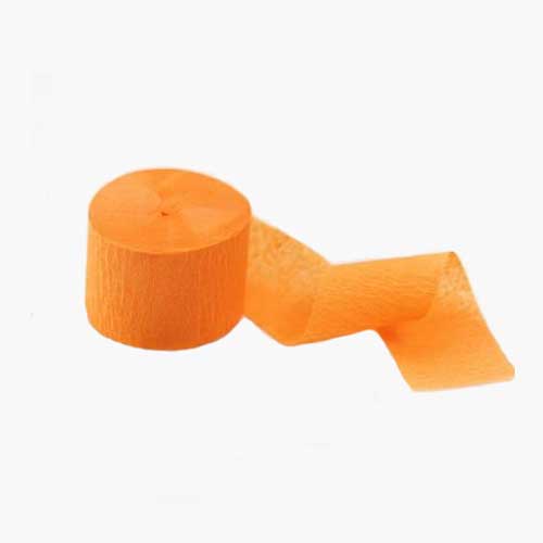 Orange Crepe Paper party streamers for birthday party decoration.