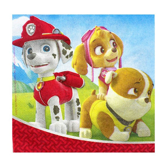 Colourful Paw Patrol napkins for the cake table setting,