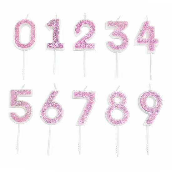Pink Glitter Number Candles Great for birthday cake or cupcakes decoration!