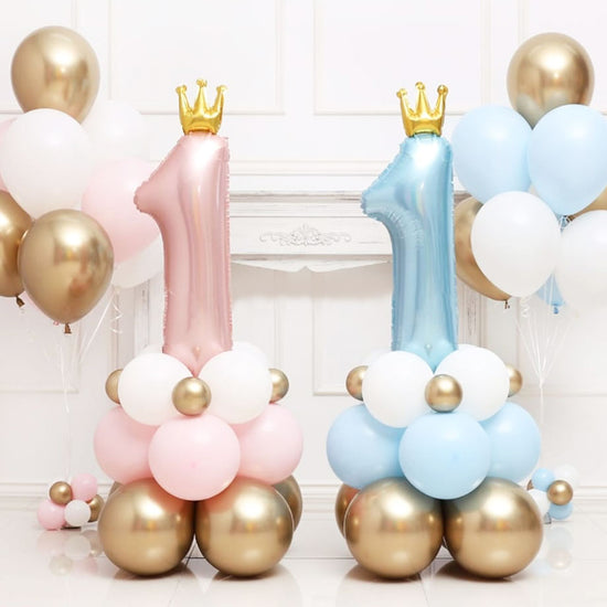 Prince and Princess Balloon Column in Blue and Pink and Gold.