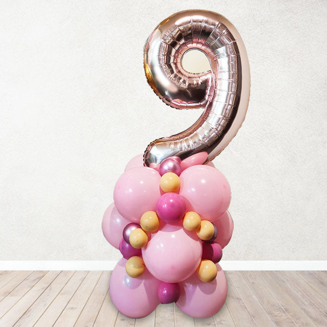Rose Gold Number 2 Balloon Column for Sarah's 9th Birthday party decoration!