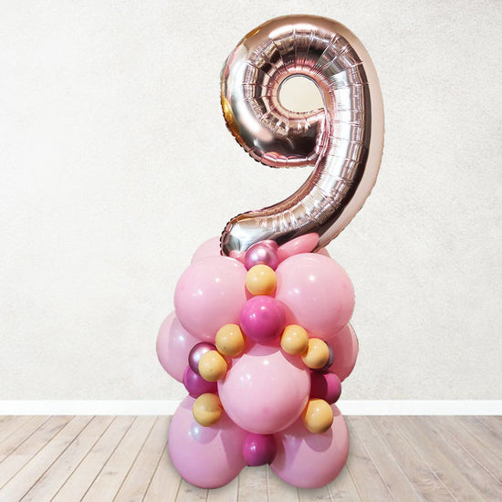 Rose Gold Number 2 Balloon Column for Sarah's 9th Birthday party decoration!