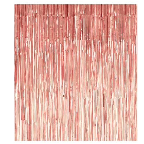 Rose Gold tinsel foil backdrop for your lovely birthday party cake cutting background.