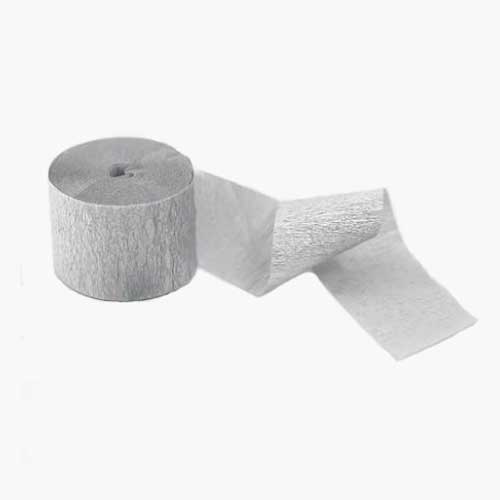 Silver Crepe Paper party streamers for birthday party decoration.