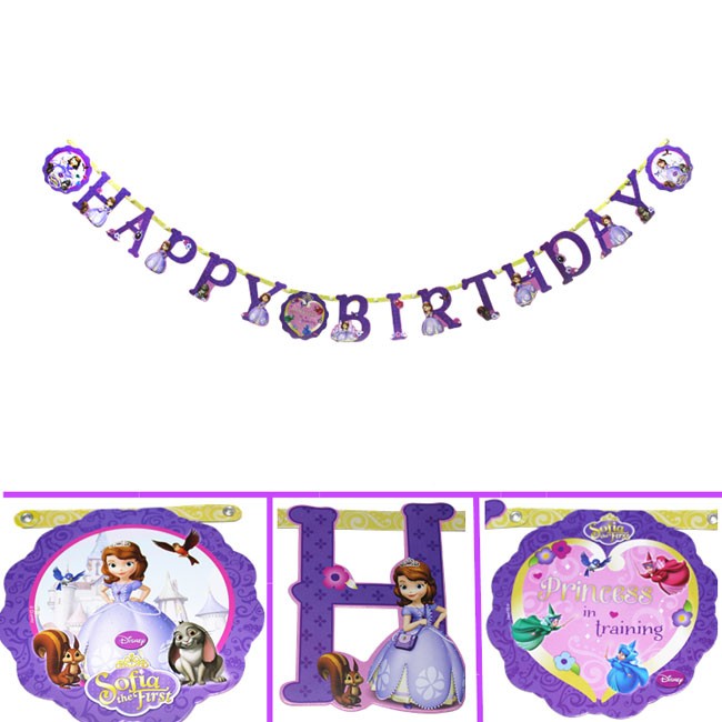 Sofia the First Princess die cut shaped birthday banner for the special royal birthday party decoration.