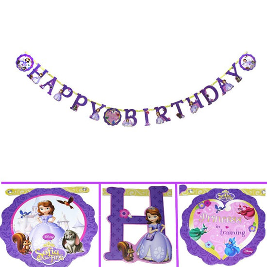 Sofia the First Princess die cut shaped birthday banner for the special royal birthday party decoration.