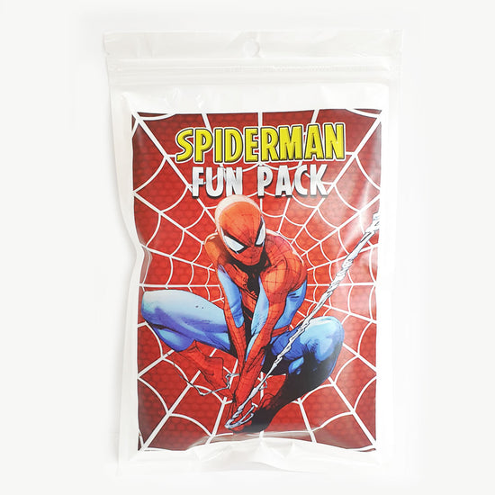 Spiderman Fun Pack - Get ready for action packed party the superhero. Goody Bags with games, stickers and colouring - A perfect favour gift pack to mark the fun and interesting Birthday Party. 