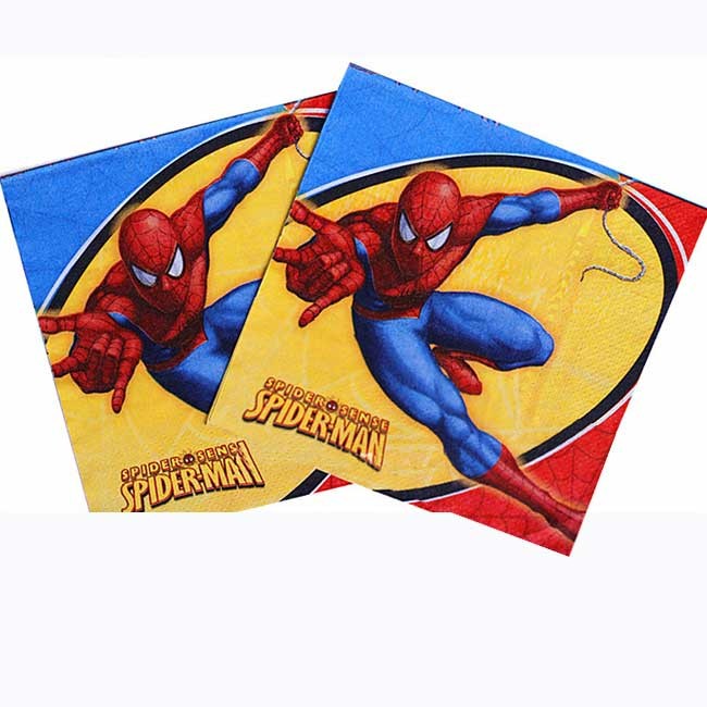 Spiderman party napkins for the cake serving session at the birthday party.