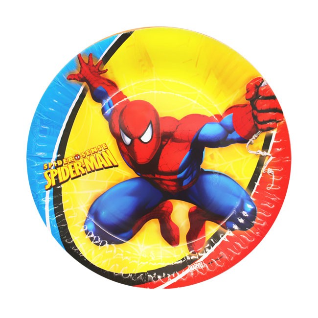Spiderman style party plates in bright colours for you to have a memorable cake serving session at the birthday celebration.