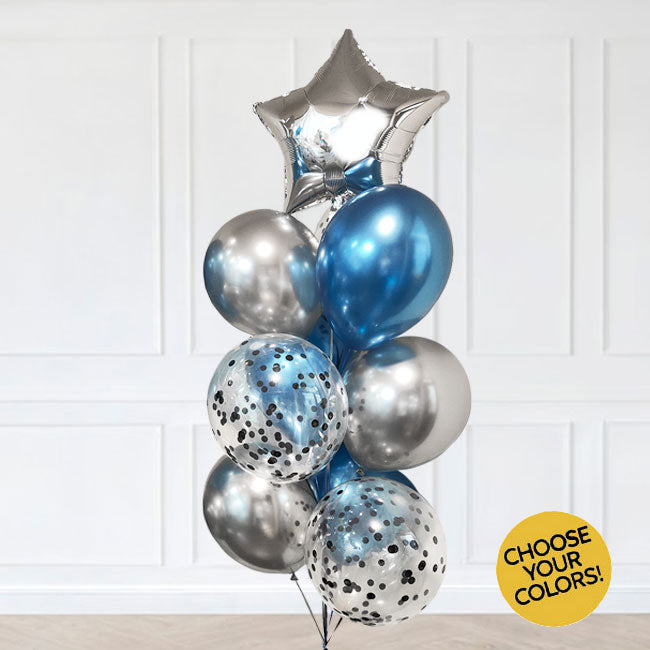 Mix and Match your favourite colours in chrome balloons and confetti balloons for your party decor.
