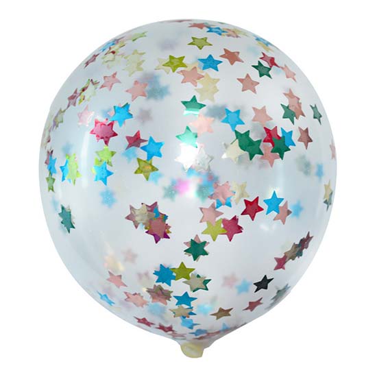Colourful star shaped confetti helium balloon.
