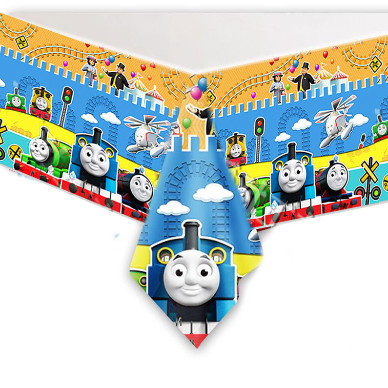 Bright and colourful Thomas the Tank table cover for the birthday party decoration.