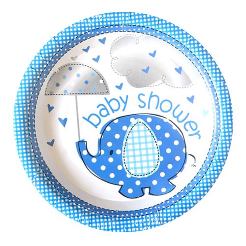 Umbrellaphant Blue 7in Plates for Baby Shower Party Celebration. 10pcs per pack. Great for catering.