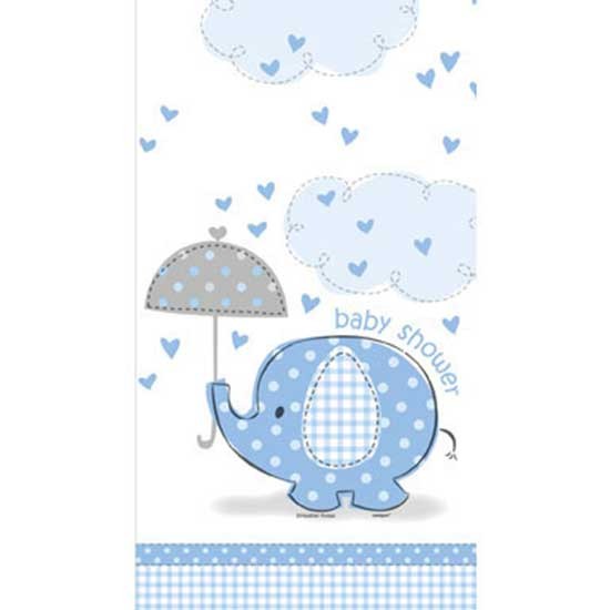 Cute Baby elephant with umbrella style tablecover.  Measures 54 inches x 102 inches, makes a great shout out for your baby shower or full month party event to welcome the newborn baby boy.