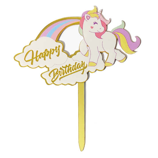 Unicorn Rainbow Happy Birthday  Acrylic Cake Topper.