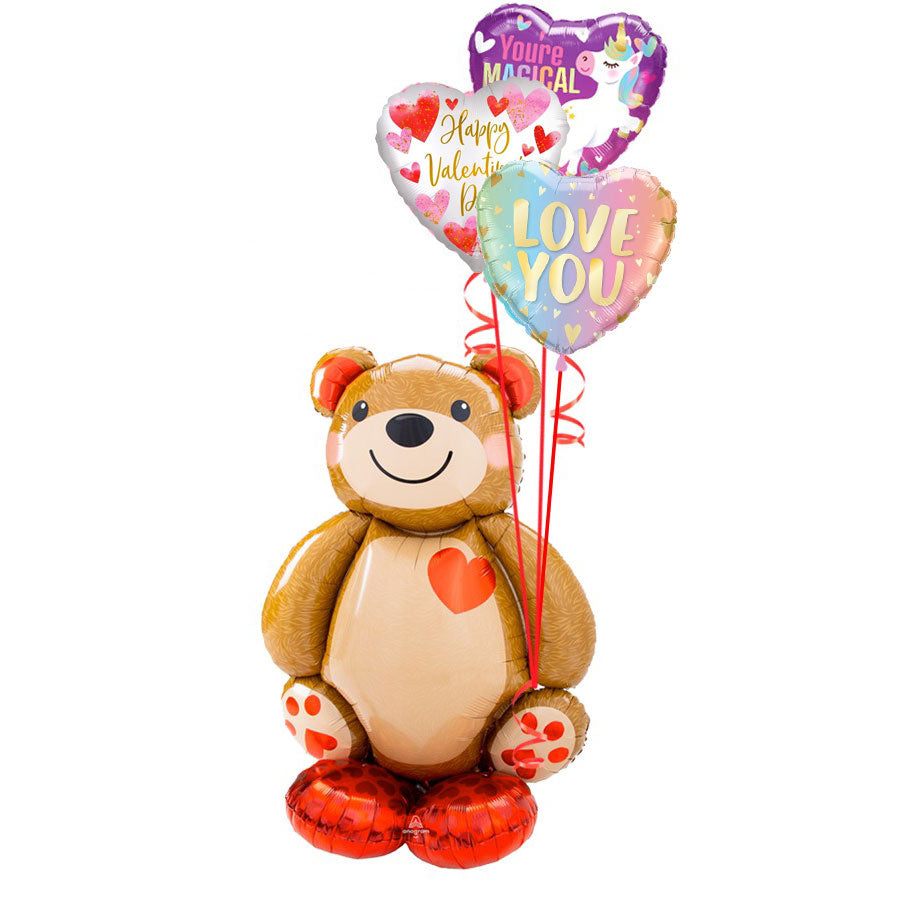 Valentine's Bear Standing Balloon with Balloon Bouquet