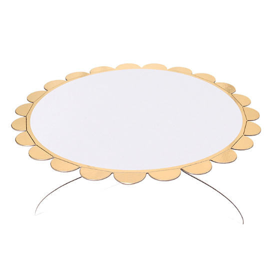 White Cake Stand with gold trim border.