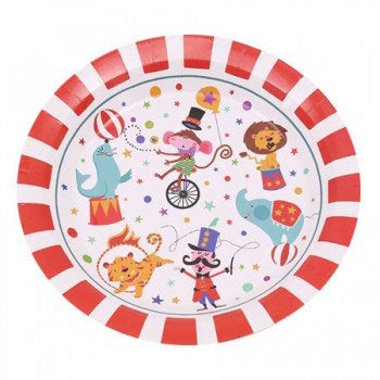 Come! have a delightful circus style party for your next birthday celebration. Check out the bright red and white border for the big top, and the playful circus friends performing.