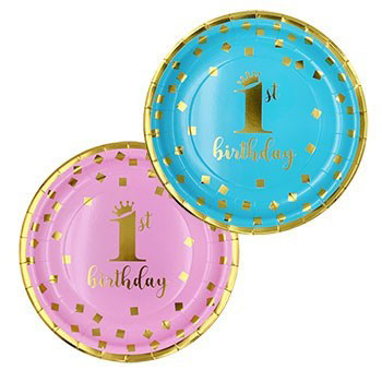 Classy Gold 1st Birthday party supplies for Prince and Princess