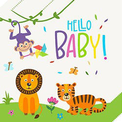 Bright and colourful party supplies for baby shower, newborn celebration, or full month party